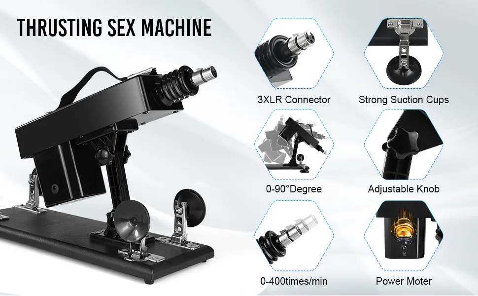 Sex Machine Thrusting Dildo Machine with Suction Cup Adapter, Automatic Portable Love Machine Womens Sex Toys with 3XLR Connector Attachments, Hands-Free Thrusting Sex Machine, Black